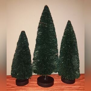 PLACE & TIME Green Glitter Bottle Sisal Brush Tree Christmas Holiday Trio 🎄🎄🎄